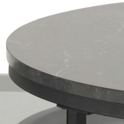 Rackhams Spiro Round/Oval Coffee Table Set with Black Marble/Smoked Melamine Glass Top - 1 - Black - Black - thumbnail 5