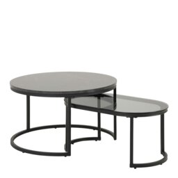 Rackhams Spiro Round/Oval Coffee Table Set with Black Marble/Smoked Melamine Glass Top - 1 - Black - Black