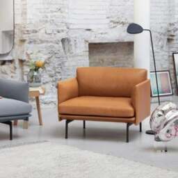 Rackhams Muuto Outline Style Armchair, 2 Seater, Leather - Black - Two Seater Sofa - thumbnail 1