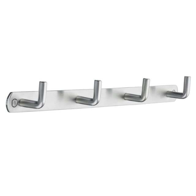 Rackhams Quadruple Hook Coat Rack in Brushed Stainless Steel, Width 310mm - image 1