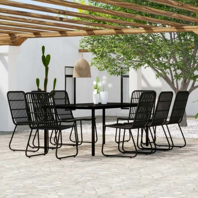 Rackhams 9 Piece Garden Dining Set Black - Black - Powder-coated steel, glass