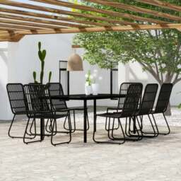 Rackhams 9 Piece Garden Dining Set Black - Black - Powder-coated steel, glass