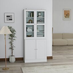 Rackhams Modern Bookcase Display Storage Cabinet w/ Doors Adjustable Shelves - White and Natural - thumbnail 1