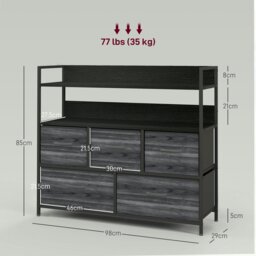 Rackhams Bedroom Chest of Drawers 5 Drawer Dresser w/ Shelves, Black - Rustic Brown - 5 - thumbnail 4