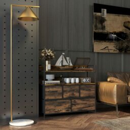 Rackhams Bedroom Chest of Drawers 5 Drawer Dresser w/ Shelves, Black - Rustic Brown - 5