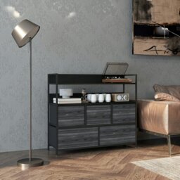 Rackhams Bedroom Chest of Drawers 5 Drawer Dresser w/ Shelves, Black - Rustic Brown - 5 - thumbnail 2