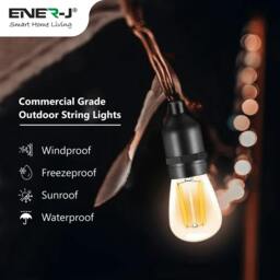 Rackhams 48ft LED Filament String Light Kit, 15 x 2W Vintage LED Bulbs, IP65 Waterproof - thumbnail 2
