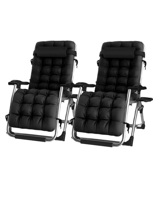 Rackhams Pair of Luxury Gravity Garden Sun Lounger / Relaxer Chair with Cushion - Black - image 1