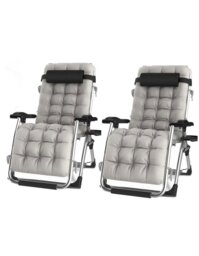 Rackhams Pair of Luxury Gravity Garden Sun Lounger / Relaxer Chair with Cushion - Black - thumbnail 2