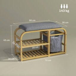 Rackhams Shoe Rack Bench with Seat for Hallway, Entryway, Nature Wood Finish - Natural wood finish - thumbnail 5