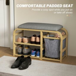 Rackhams Shoe Rack Bench with Seat for Hallway, Entryway, Nature Wood Finish - Natural wood finish - thumbnail 3