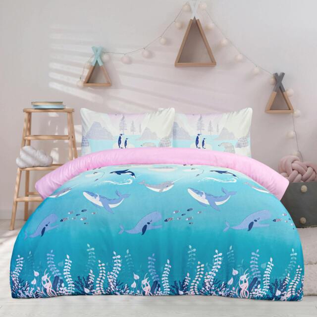 Rackhams Fun & Cosy Kids' Duvet Cover with Pillowcase & Fitted Sheet - Complete Set -Arctic Animals - Single (135cm x 200cm)