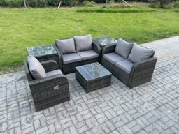 Rackhams 6 Piece Garden Furniture Sets 5 Seater Outdoor Patio Furniture Set Weaving Wicker Rattan Sofa Chair and Table with 2 Side Tables - thumbnail 2