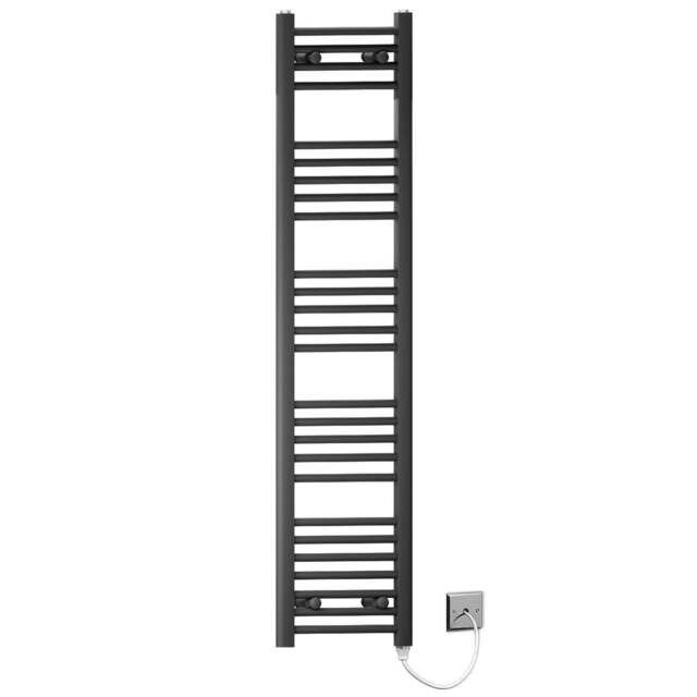Rackhams 300 x 1400mm Flat Black Electric Pre-Filled Heated Towel Rail Radiator For Bathroom Designer Standard Element - image 1