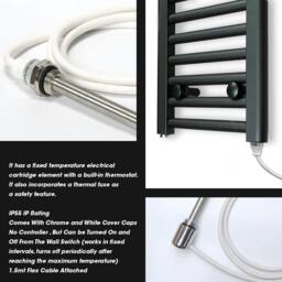 Rackhams 300 x 1400mm Flat Black Electric Pre-Filled Heated Towel Rail Radiator For Bathroom Designer Standard Element - thumbnail 2