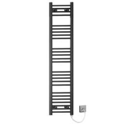 Rackhams 300 x 1400mm Flat Black Electric Pre-Filled Heated Towel Rail Radiator For Bathroom Designer Standard Element - thumbnail 1