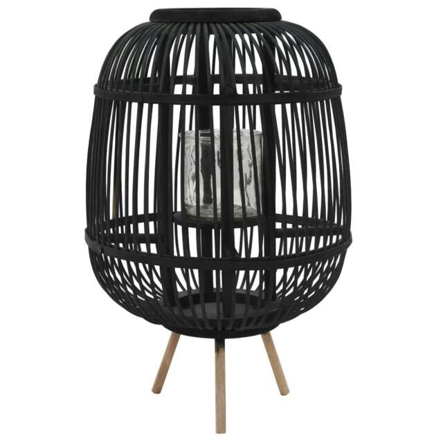 Rackhams Freestanding Candle Lantern Holder Bamboo Black