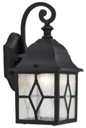 Rackhams Traditional Outdoor Matt Black Wall Lantern Light with Cathedral Lead Glass