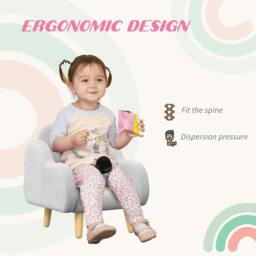Rackhams ZONEKIZ Kids Armchair Toddler Sofa Children Chair with Arm Rest, Wooden Frame, Velvet, PP Legs, Cloud Shape, for Ages 1.5-3 Years - Grey - thumbnail 6