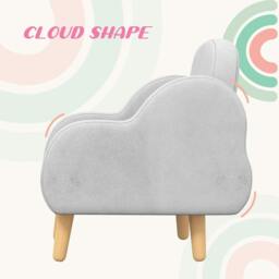 Rackhams ZONEKIZ Kids Armchair Toddler Sofa Children Chair with Arm Rest, Wooden Frame, Velvet, PP Legs, Cloud Shape, for Ages 1.5-3 Years - Grey - thumbnail 4