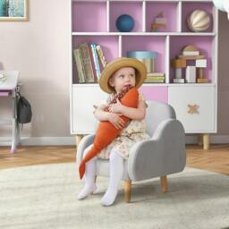 Rackhams ZONEKIZ Kids Armchair Toddler Sofa Children Chair with Arm Rest, Wooden Frame, Velvet, PP Legs, Cloud Shape, for Ages 1.5-3 Years - Grey - thumbnail 2