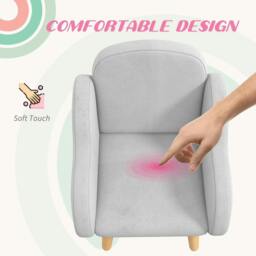 Rackhams ZONEKIZ Kids Armchair Toddler Sofa Children Chair with Arm Rest, Wooden Frame, Velvet, PP Legs, Cloud Shape, for Ages 1.5-3 Years - Grey - thumbnail 5