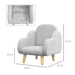 Rackhams ZONEKIZ Kids Armchair Toddler Sofa Children Chair with Arm Rest, Wooden Frame, Velvet, PP Legs, Cloud Shape, for Ages 1.5-3 Years - Grey - thumbnail 3