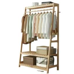 Rackhams Bamboo Clothes Rail Rack with Top Shelf, Shoe Storage, 10 Hooks, and Ladder Rails – 80x43.5x165 cm - thumbnail 6