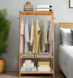 Rackhams Bamboo Clothes Rail Rack with Top Shelf, Shoe Storage, 10 Hooks, and Ladder Rails – 80x43.5x165 cm - thumbnail 2