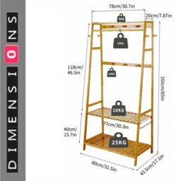 Rackhams Bamboo Clothes Rail Rack with Top Shelf, Shoe Storage, 10 Hooks, and Ladder Rails – 80x43.5x165 cm - thumbnail 5