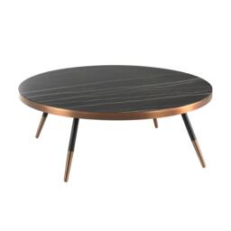 Rackhams Round Coffee Table Porcelain Marble and Black Steel 2068