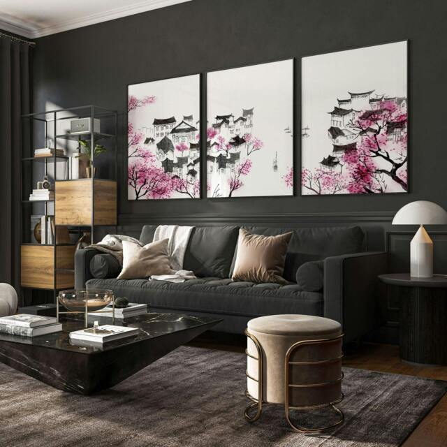Rackhams Japanese Flower Art - Set of 3 wall art prints - A2 16.54 x 23.39 in / 42 x 59.4 cm - Matte Museum Quality Art Paper 290 gsm - White Frame - image 1