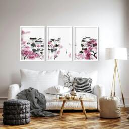 Rackhams Japanese Flower Art - Set of 3 wall art prints - A2 16.54 x 23.39 in / 42 x 59.4 cm - Matte Museum Quality Art Paper 290 gsm - White Frame - thumbnail 3