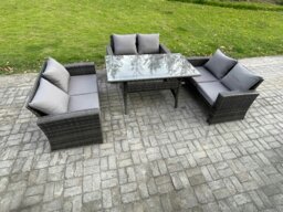 Rackhams 6 Seater Rattan Wicker Garden Furniture Patio Conservatory Sofa Set Indoor Outdoor with Dining Table Double Seat Sofa - thumbnail 1