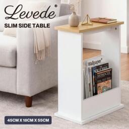 Rackhams Side Table with Magazine Rack Slim End Table For Living Room Natural - thumbnail 2