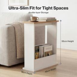 Rackhams Side Table with Magazine Rack Slim End Table For Living Room Natural - thumbnail 6