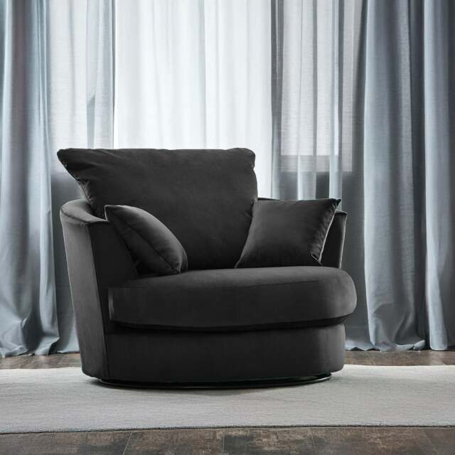 Rackhams Fernando Plush Velvet Swivel Chair - Black - image 1