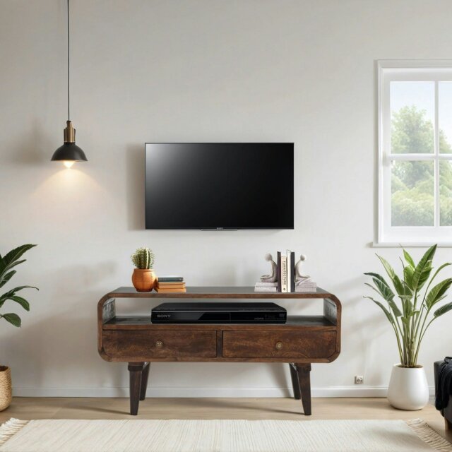 Rackhams Winnie Dark Mango Wood TV Stand with 2 Drawers - 90 cm - 47 cm - Wood - image 1
