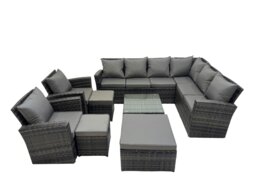 Rackhams Rattan Garden Outdoor Furniture Set 11 Seater Garden Sofa Coffee Table Set with 2 Chairs 3 Footstools Dark Grey Mixed - thumbnail 2