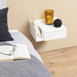 Rackhams Ashlan 1 Drawer Wall Mounted Square Bedside Table in White - White - Manufactured wood - 1 - thumbnail 6