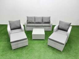Rackhams PE Rattan Garden Furniture Set Reclining Chair Sofa Lounge Sofa Set Square Coffee Table 2 Big Footstool Light Grey - thumbnail 2