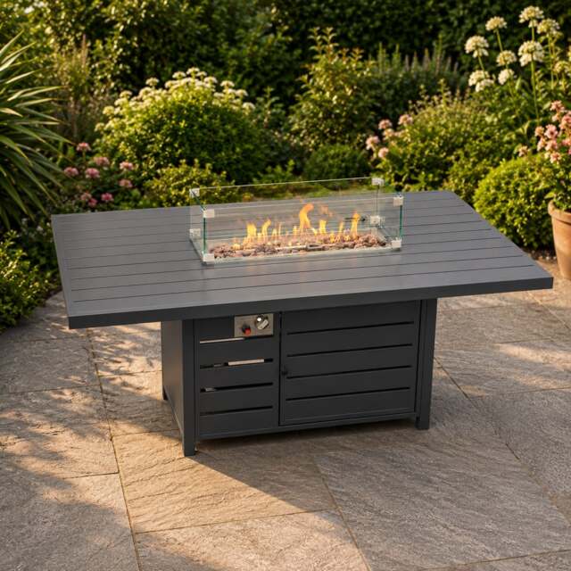 Rackhams Aluminum Fire Pit Dining Table Gas Heater Garden Furniture Accessory Patio Dark Grey - image 1