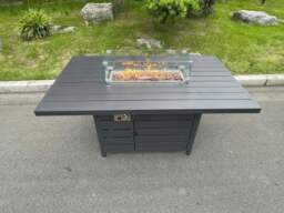 Rackhams Aluminum Fire Pit Dining Table Gas Heater Garden Furniture Accessory Patio Dark Grey - thumbnail 2