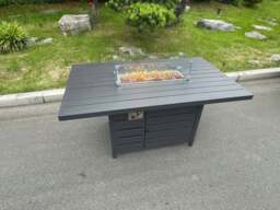 Rackhams Aluminum Fire Pit Dining Table Gas Heater Garden Furniture Accessory Patio Dark Grey - thumbnail 4