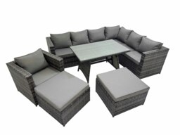 Rackhams Rattan garden furniture Patio Furniture Sets with Dining Table Chair 2 Big Stools Dark Grey Mixed - thumbnail 1