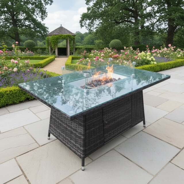 Rackhams Rattan Fire Pit Dining Table - Dark Grey Mixed - image 1