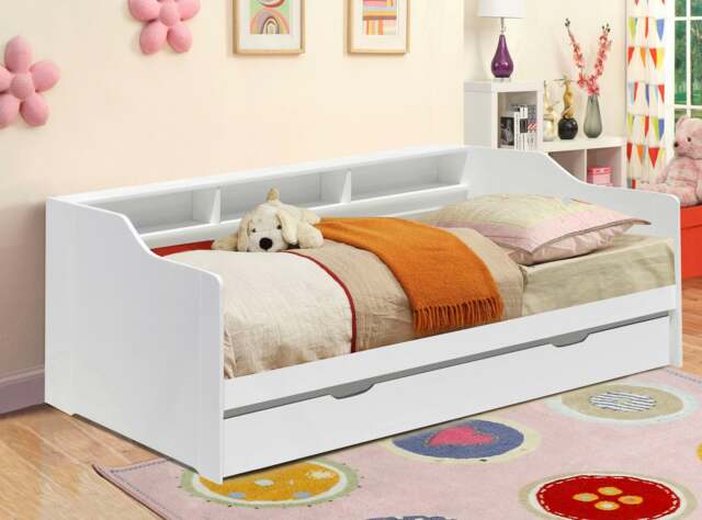 Rackhams 3ft Wooden Bed with Trundle, Grey, White or Caramel With Shelving Bedroom - White - image 1
