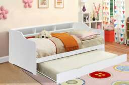 Rackhams 3ft Wooden Bed with Trundle, Grey, White or Caramel With Shelving Bedroom - White - thumbnail 6