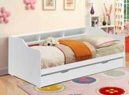 Rackhams 3ft Wooden Bed with Trundle, Grey, White or Caramel With Shelving Bedroom - White - thumbnail 1