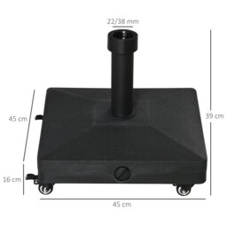 Rackhams Heavy Duty Garden Parasol Base Stand with Wheels, 18kg Sand or 16kg Water Filled Patio Umbrella Base Square Stand Holder - Black - thumbnail 5